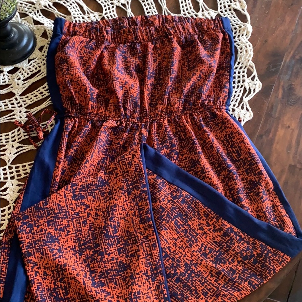 Navy and Orange One Piece Jumpsuit or Romper